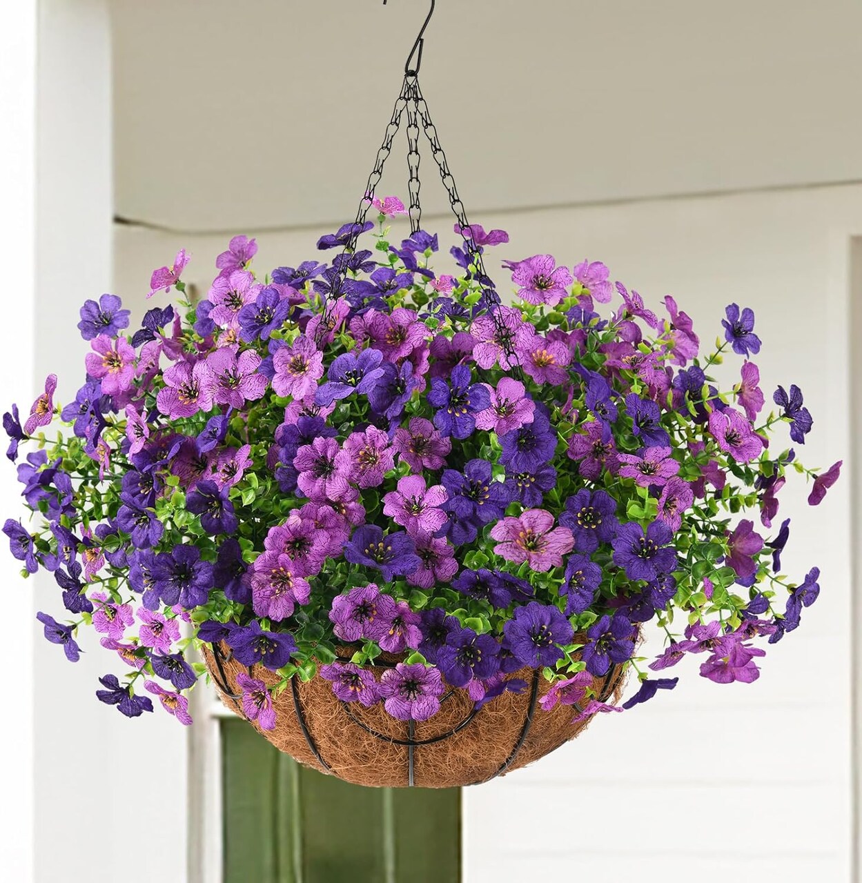 Artificial Hanging Flower Baskets – Faux Plants for Outdoor Spring Decor